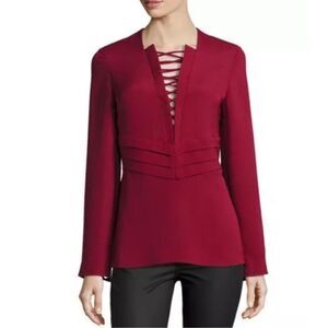 IRO Luana Lace-Up Crepe Top in Wine Size 38
